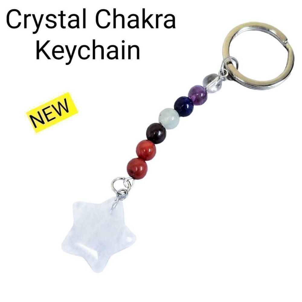 Natural Healing Crystal Star Chakra Bead Keychain NEW!